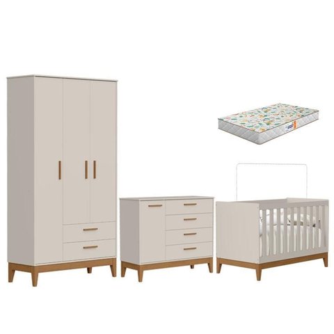 Quarto de Bebê Flip Areia Acetinado com Colchão Gazin - Reller