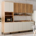 Ver imagem 1 de Armário de Cozinha Modulada com Balcão e Tampo 13 Portas 3 Gavetas Nice Fresado com Prateleira 100%