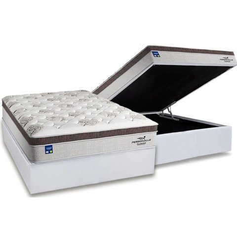Conjunto Box Baú Casal: Colchão Molas Plumatex Ensacadas - Personalle + Base Crc Courano White(