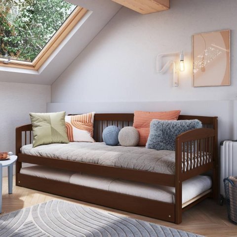 Sofá-cama com Cama Auxiliar de Madeira Maciça para Colchão 78x188cm Multimóveis Cr35275 Walnut