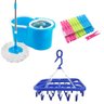 Kit 3 Peças Esfregão Mop Azul + Mini Varal Roupa Intima + Prendedores - 1