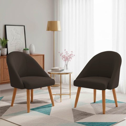 Kit 02 Poltrona Cadeira para Sala Orgânica Curva Redonda Confortável Reforçada Recepção Suede Marrom