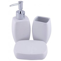 Jogo De Banheiro Porcelana 3 Peças Lisa Branco - Yazi - 1