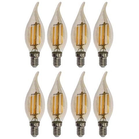 Kit 8 Lâmpadas Filamento Led Vela Bico Torto Âmbar 4w E14 2700k