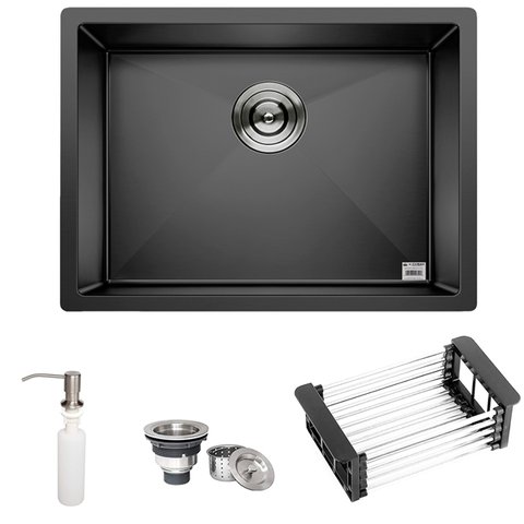 Cuba Preta Quadrada Inox Cozinha Pia Embutir Sobrepor Gourmet 5040 Premium com Acessórios