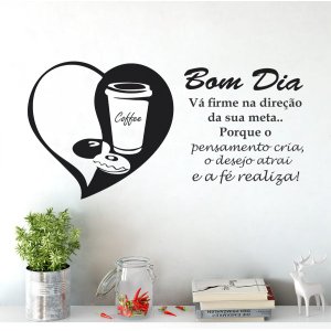 Adesivo Parede Cozinha Frase Café Coffee Bom Dia Fé Alegria