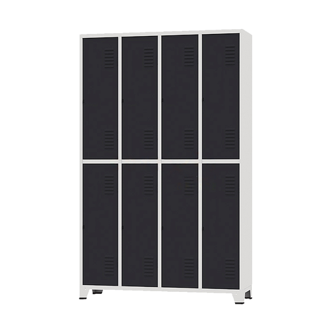 Armário Roupeiro De Aço Vestiário Academia 8 Portas C/ Prateleira Locker Preto