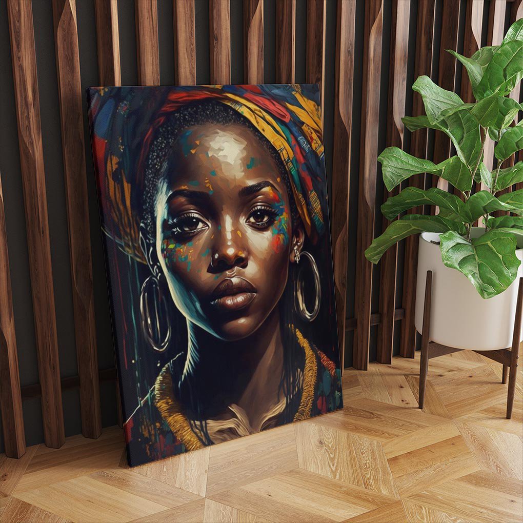 Quadro Tecido Canvas Beleza Mulher Negra Gold Black Dourado - 1