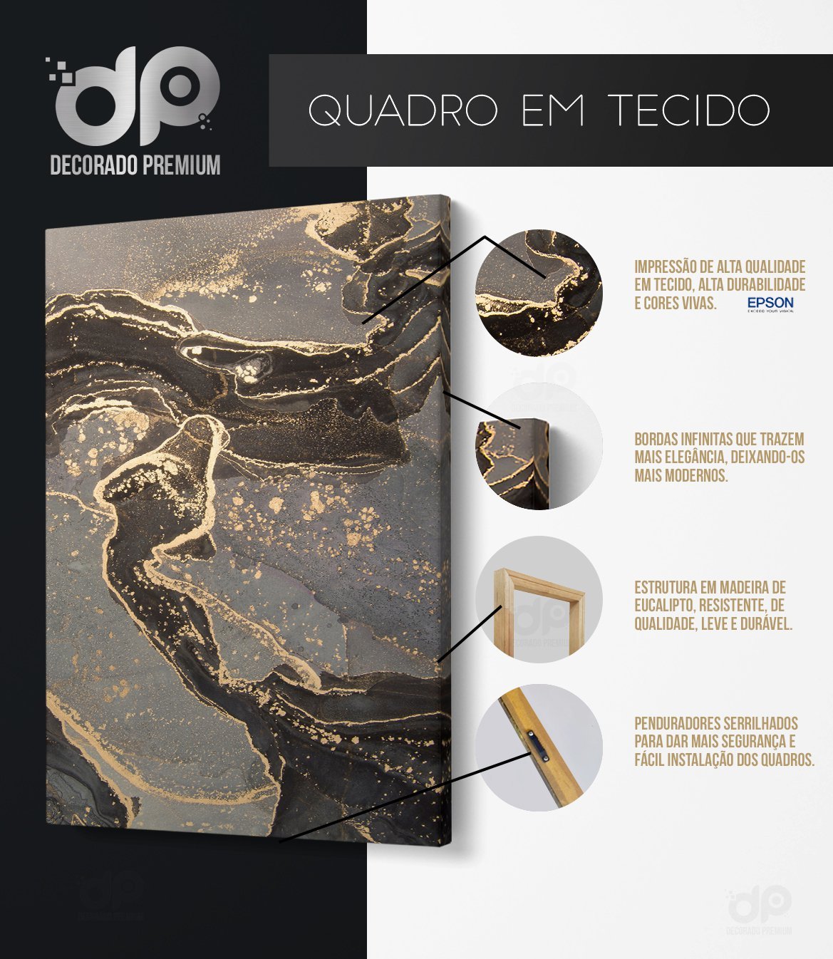 Quadro Tecido Canvas Beleza Mulher Negra Gold Black Dourado - 3