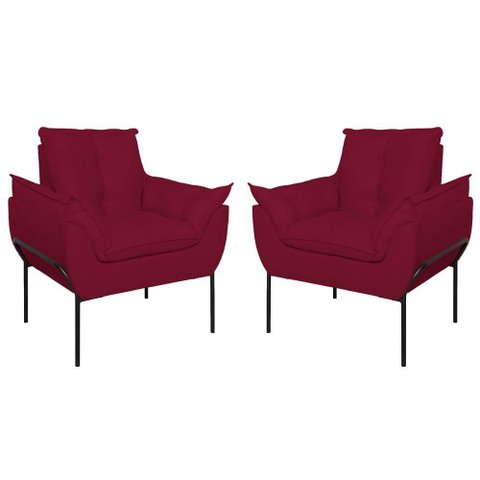 Kit 02 Poltronas Base Metal Preto Sala Quarto Balaqui Decor Cor:marsala