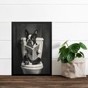 Ver imagem 1 de Quadro Boston Terrier no Banheiro Lendo Jornal 24x18cm:moldura Branca