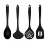 Jogo Utensílios de Cozinha Colher, Concha, Escumadeira e Espátula Silicone Preto - Quality House - 1