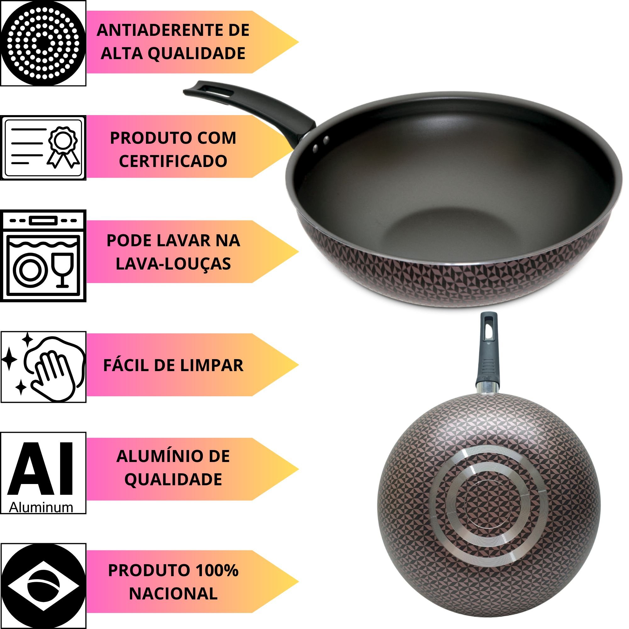 Panela Frigideira Wok Antiaderente 28cm Glamour Rose 4,2lts - 2