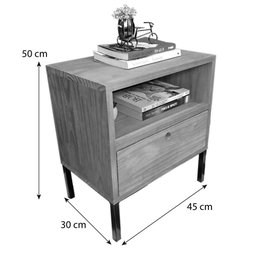 Mesa Lateral Prateleira e Gaveta com pé Style de Ferro e Madeira Industrial Natural e Preto - 3