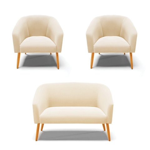Kit 01 Namoradeira 02 Lugares e 02 Poltronas Suede Bege