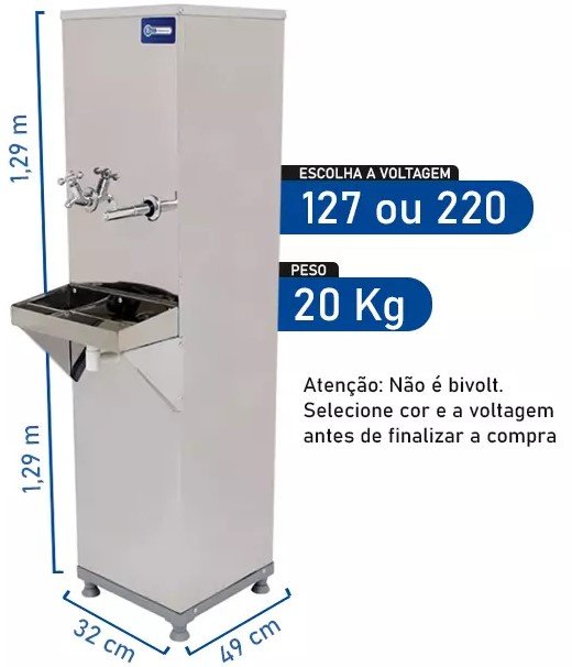 Bebedouro Industrial Coluna 25 L 1 Torneira 1 Jato A o Inox 127V Bebedouro Industrial Coluna 25 L 1 Torneira 1 Jato A o Inox 127V