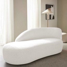 Divã Recamier Curvo Luna 140cm Lado Esquerdo Bouclé Branco - Amarena Móveis - 2