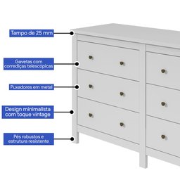 Cômoda Horizontal Maggiore New 6 Gavetas Lopas Branco - 4