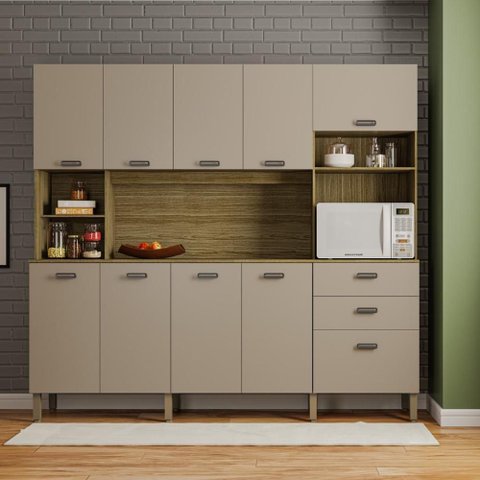 Armario de Cozinha Compacta 10 Portas 2 Gavetas Toronto - Freijó/vanilla