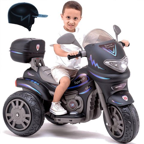 Moto Eletrica Biemme Sprint Turbo 12v com Capacete Preta Boy