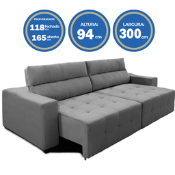 Sofá Top Lubeck 3 Lugares 3 metros Retrátil e Reclinável Suede Cinza – Sofá na Web - 3