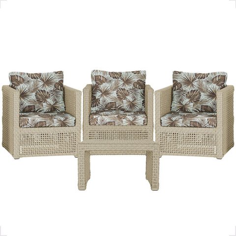 Mesa Centro e 3 Poltronas Madri Corda Náutica Estofado 6 Trama Original
