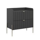 Ver imagem 3 de Mesinha Lateral para Cama Moriah 60cm Largura Grafite Preto Pés e Puxadores de Ferro Champanhe
