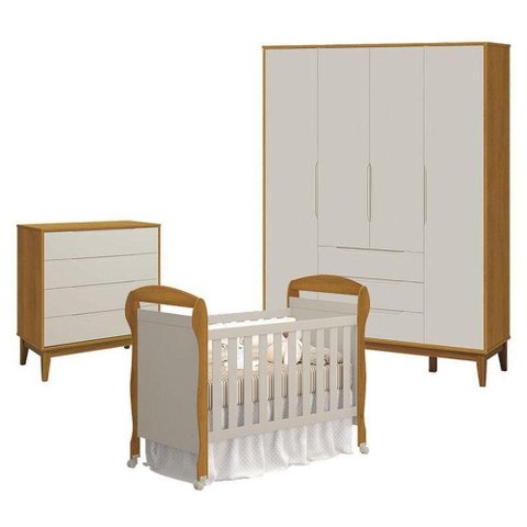 Quarto de Bebê Elfe Classic e Berço Danny 4 Portas MDF Areia Savana Reller