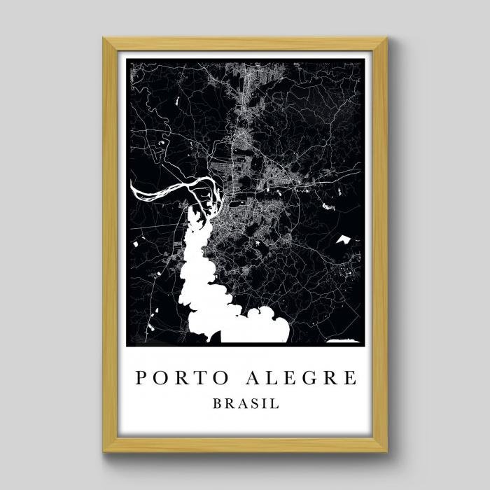 Quadro Mapa Porto Alegre - 60x40cm - Moldura Padrão Madeira ...