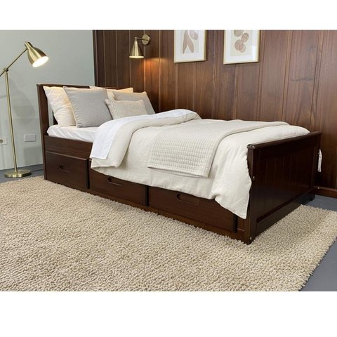 Cama Solteiro 03 Gavetas - Madeira Maciça Imbuia Spot