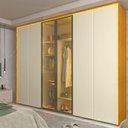 Ver imagem 1 de Guarda-Roupa Casal 6 Portas 2 Portas Reflecta com LED com Pés 100% MDF Lumina Marrom/Marrome/Off White