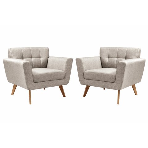 Conjunto 2 Poltronas Bruna Estilo Living Moderna Decoração Sala Recepção - Linho Bege