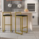 Ver imagem 2 de Kit 03 Banquetas Altas Para Cozinha Sala De Jantar Hanna L02 Dourado Suede Preto - Lyam Decor