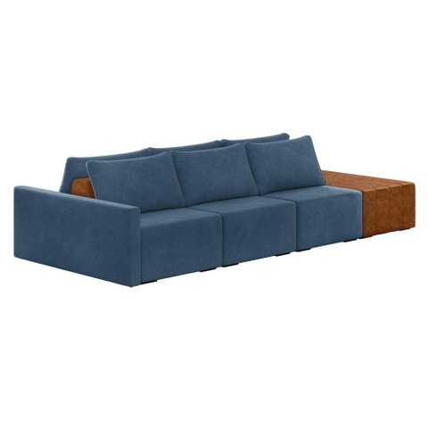 Sofá Ilha 3 Lugares Living 342cm Modulado Lary Veludo K01 Cor Azul Marinho