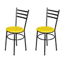 Ver imagem 1 de Jogo 2 Cadeiras Para Cozinha Epoxi Craqueada Assento Estofado - Amarelo