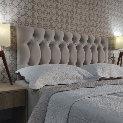 Cabeceira 140 Cama Box 1896 Capitone Bege Suede com Pés Rbl