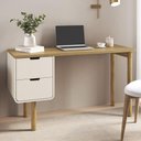 Ver imagem 1 de Mesa Escrivaninha 136cm 2 Gavetas Pé Madeira Luara Hanover/Off White A10 - Mpozenato