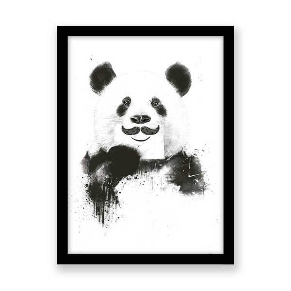 Quadro Decorativo Panda Mustache | bigode | - A4-210X297mm - Clean 2cm-Preta - 1