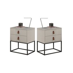 Conjunto 2 Criados Estilo Industrial com Puxadores de Couro - 1