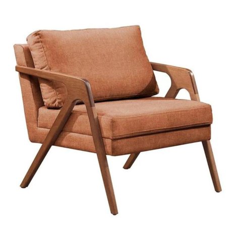 Poltrona Mona Luxo Madeira Maciça Tecido Linho Terracota