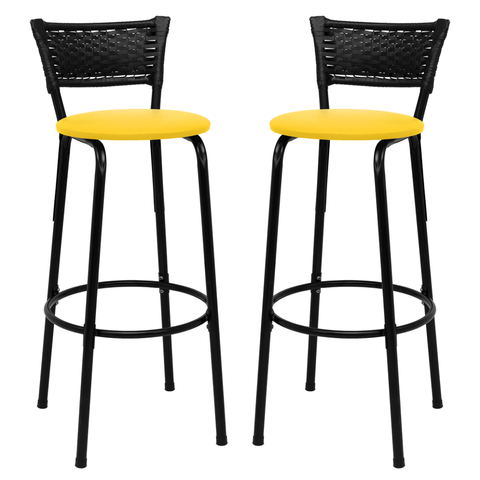 Kit 2 Banquetas para Bancada Banco Alto Junco Preto Balcão Cozinha Gourmet Bar Área de Lazer Piscina