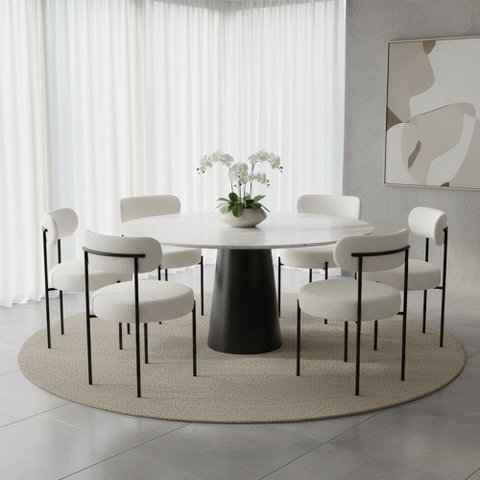 Cadeira Sala de Jantar Margara Kit 6 em Aço Preto Bouclê D03 - D'Rossi