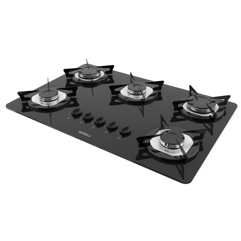 Cooktop Nardelli à Gás NDL 5B Vidro Preto Flange Inox MadeiraMadeira
