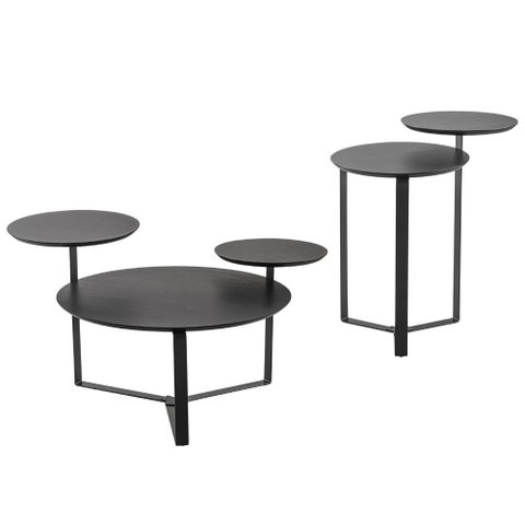 Kit Mesa de Centro e Mesa Lateral para Sala Pés Metálicos Dari A03 Nero Preto - Lyam Decor