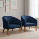 Ver imagem 2 de Poltrona Sala Decorativa Kit 2 Stella Pé Madeira Trapézio Castanho Suede Azul Marinho D03 - D’Rossi