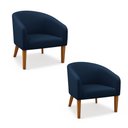 Ver imagem 1 de Poltrona Sala Decorativa Kit 2 Stella Pé Madeira Trapézio Castanho Suede Azul Marinho D03 - D’Rossi