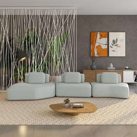 Sofá Ilha Sala de Estar Dakota 3 Módulos 454cm Encostos Almofadas Soltas Veludo Cinza Claro G33 - Gr
