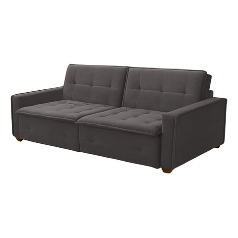 Sofá Cama Reclinável 3 Lugares Filadélfia Veludo Cinza Trovão - Meu Estofado