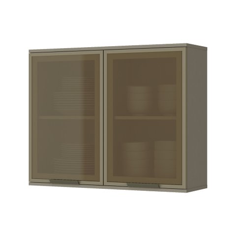 Armário Aéreo 02 Portas de Vidro 80 cm Évelin
