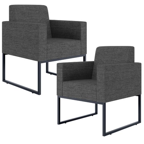 Kit 02 Poltronas Decorativa Sala e Recepção Base Fixa Metal Helô L02 Linho Cinza Escuro - Lyam